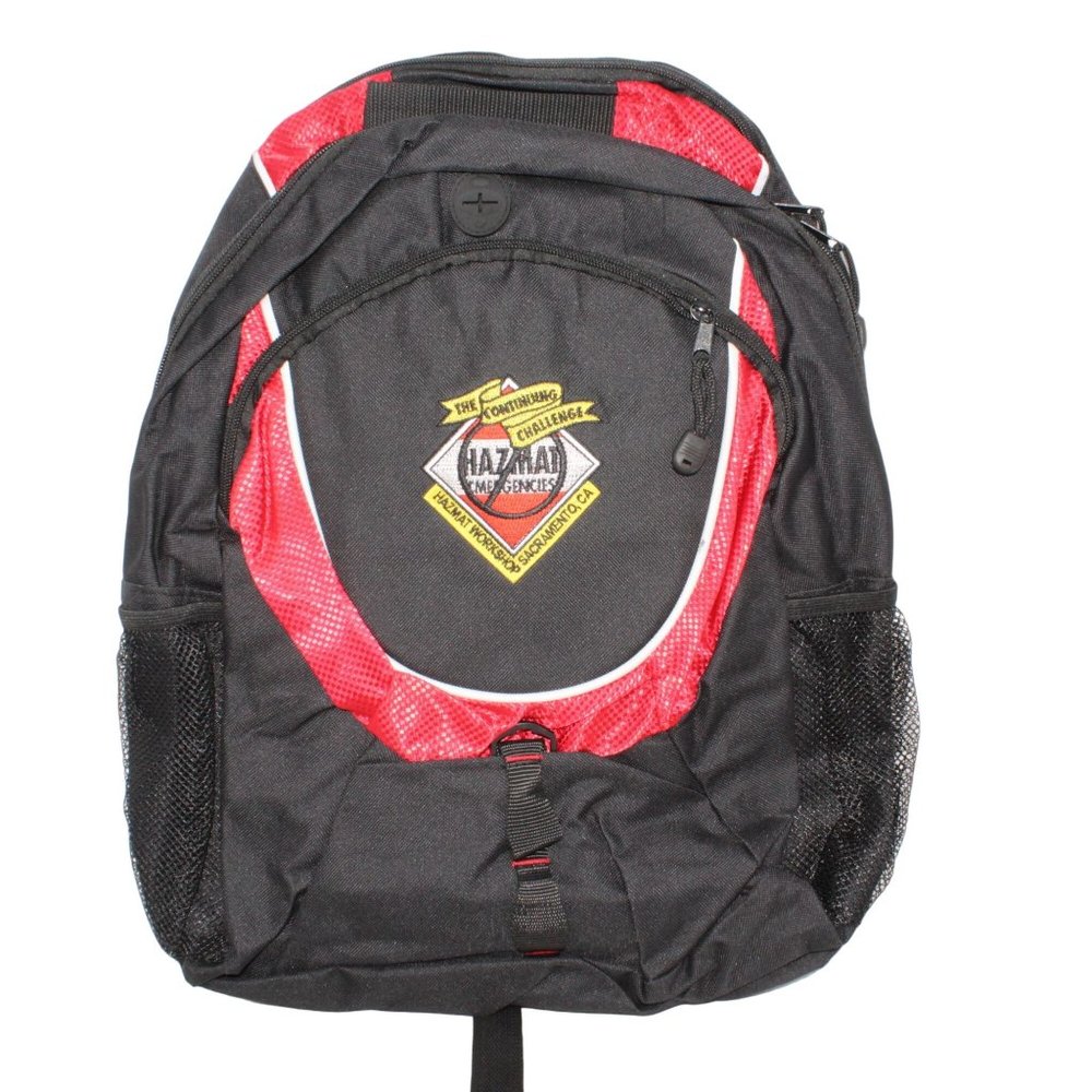 HazMat Embroidered Black Red Laptop Day Travel Backpack Zippered Nylon